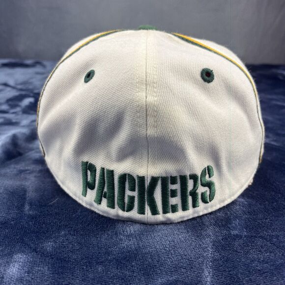 Vintage Reebok Green Bay Packers Hat Fitted 7-3/8 NFL Wool Blend White Big Logo - Picture 5 of 14